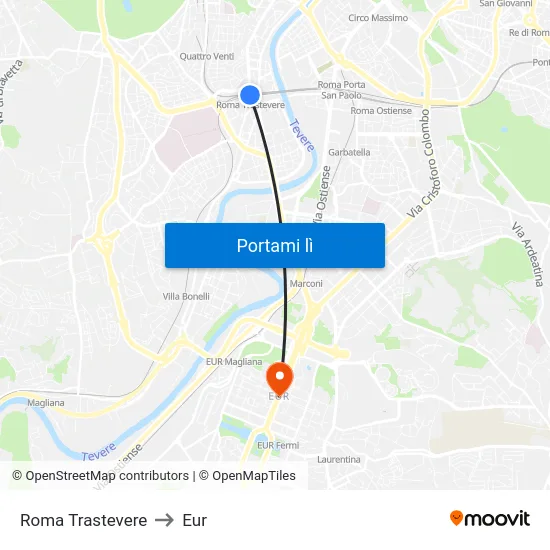 Roma Trastevere to Eur map