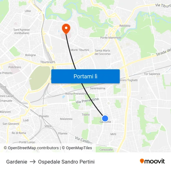 Gardenie to Ospedale Sandro Pertini map
