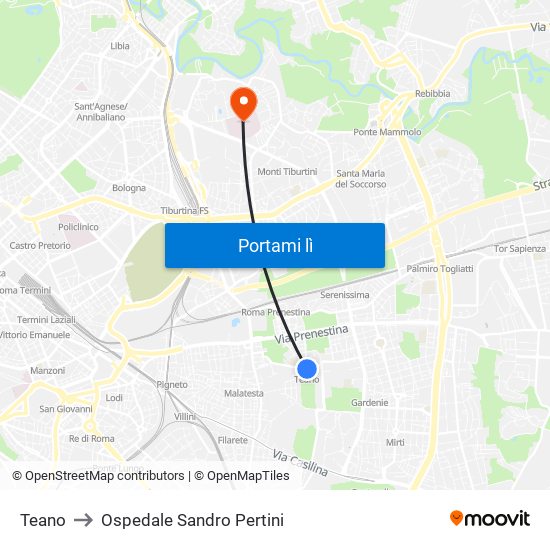 Teano to Ospedale Sandro Pertini map