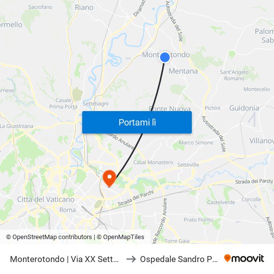 Monterotondo | Via XX Settembre to Ospedale Sandro Pertini map