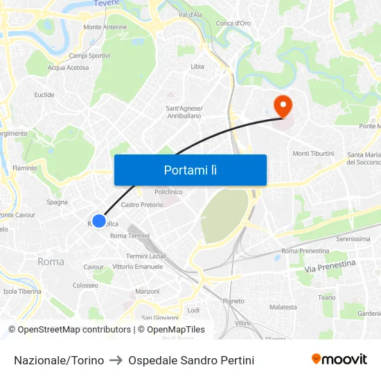 Nazionale/Torino to Ospedale Sandro Pertini map