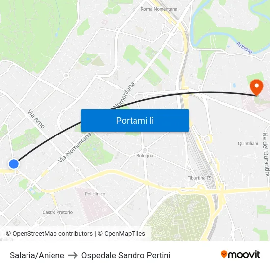Salaria/Aniene to Ospedale Sandro Pertini map