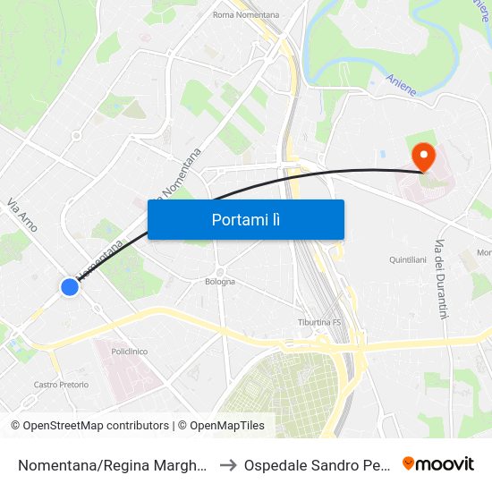 Nomentana/Regina Margherita to Ospedale Sandro Pertini map