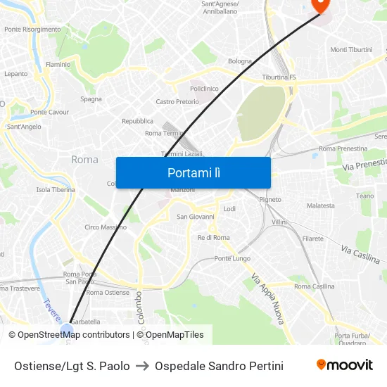 Ostiense/Lgt S. Paolo to Ospedale Sandro Pertini map