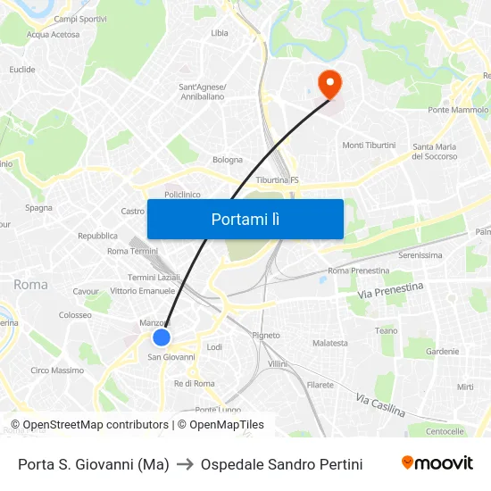 Porta S. Giovanni (Ma) to Ospedale Sandro Pertini map