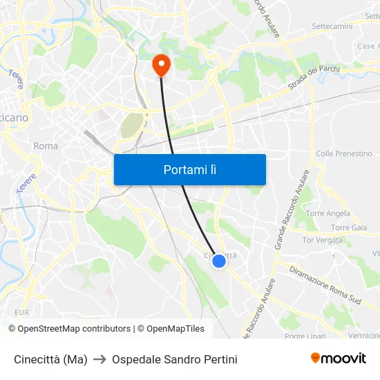 Cinecittà (Ma) to Ospedale Sandro Pertini map