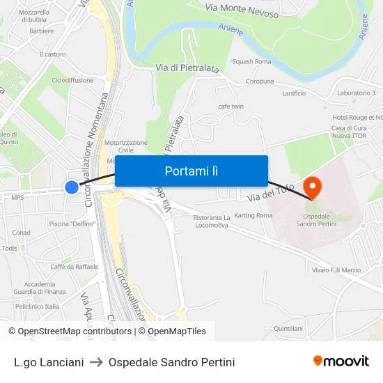 L.go Lanciani to Ospedale Sandro Pertini map