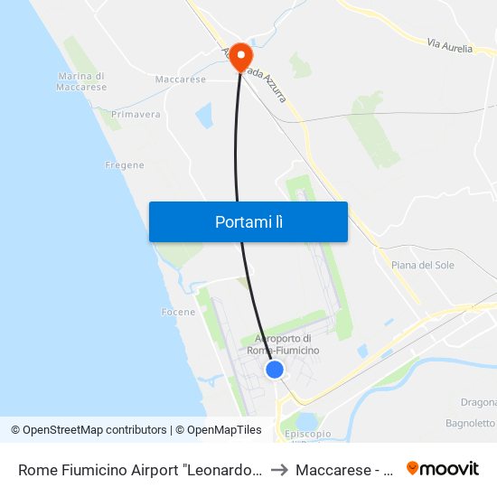 Rome Fiumicino Airport "Leonardo Da Vinci" (Fco) to Maccarese - Fregene map