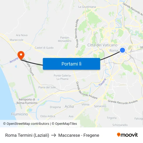 Roma Termini (Laziali) to Maccarese - Fregene map