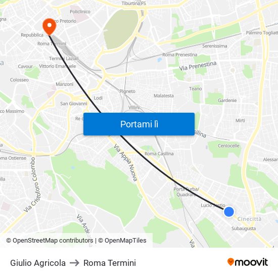 Giulio Agricola to Roma Termini map