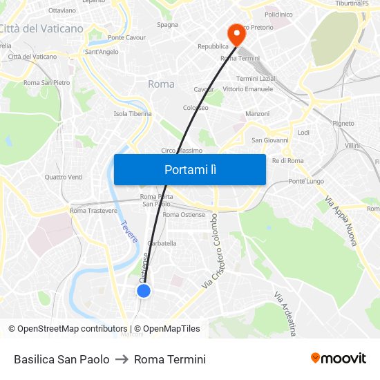 San Paolo to Roma Termini map