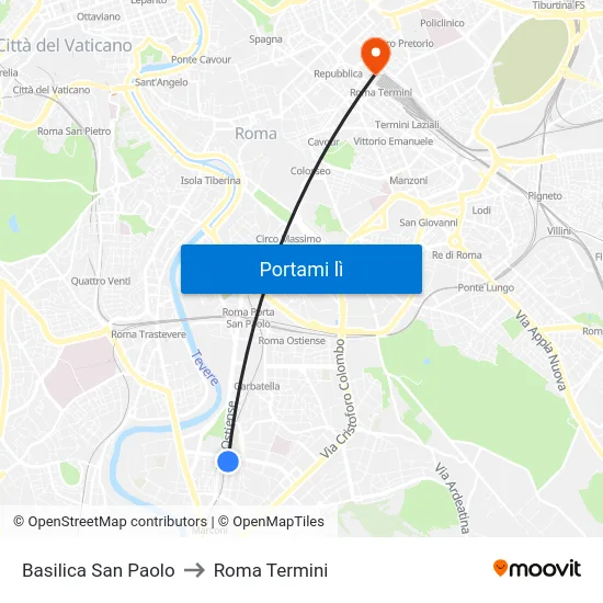San Paolo to Roma Termini map