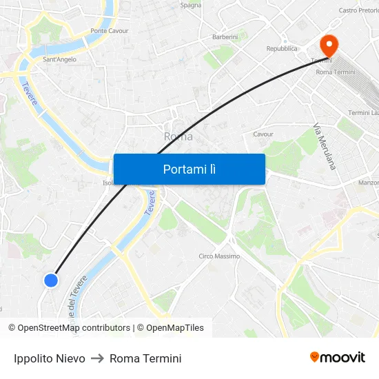 Ippolito Nievo to Roma Termini map
