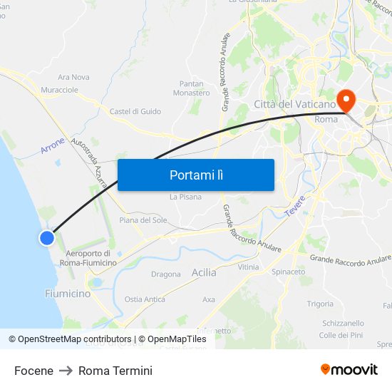Focene to Roma Termini map