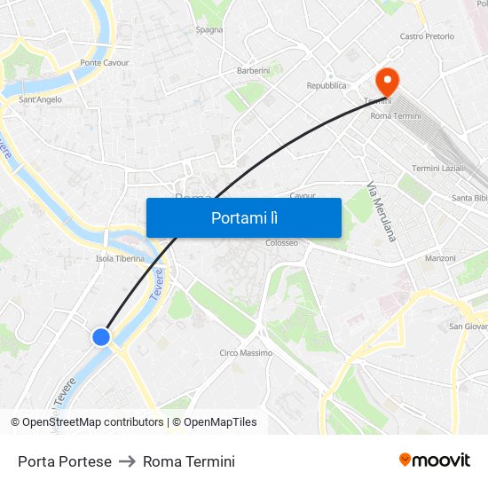 Porta Portese to Roma Termini map