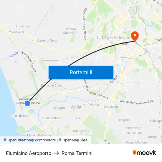 Fiumicino Aeroporto to Roma Termini map