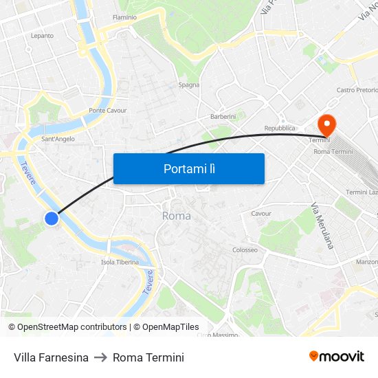 Villa Farnesina to Roma Termini map