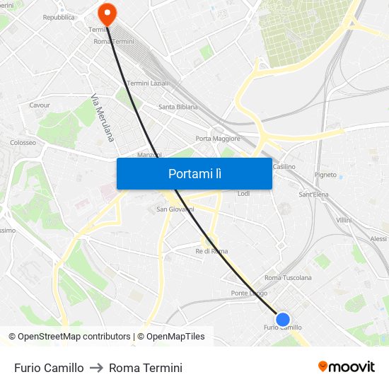 Furio Camillo to Roma Termini map