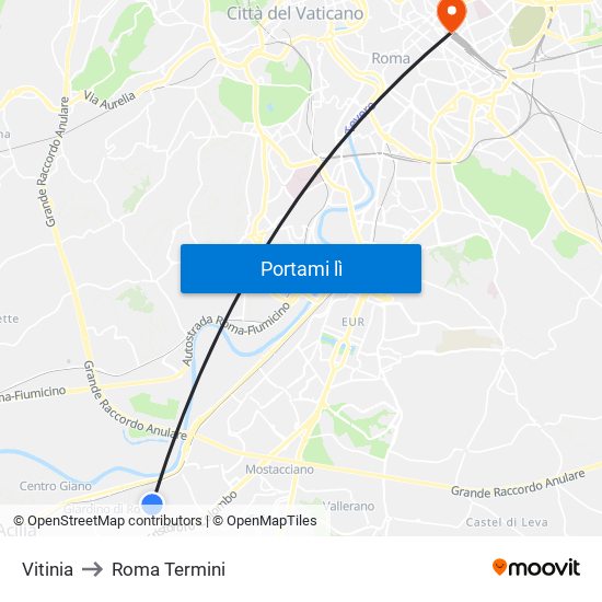 Vitinia to Roma Termini map