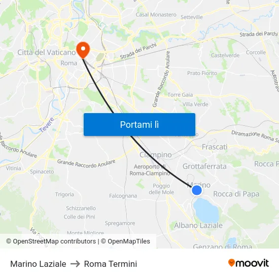 Marino Laziale to Roma Termini map