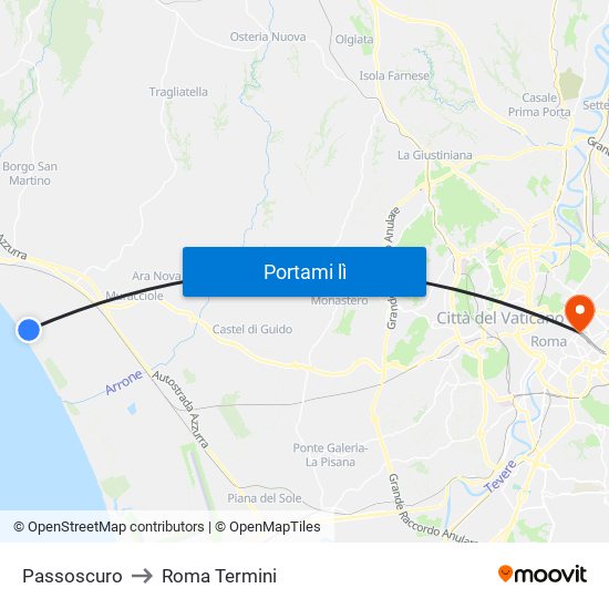 Passoscuro to Roma Termini map