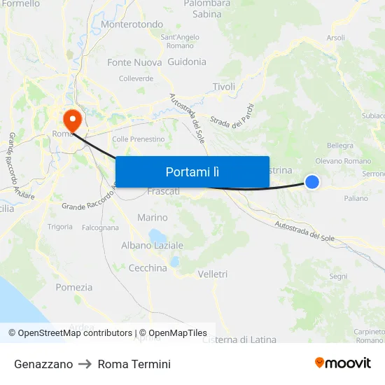 Genazzano to Roma Termini map