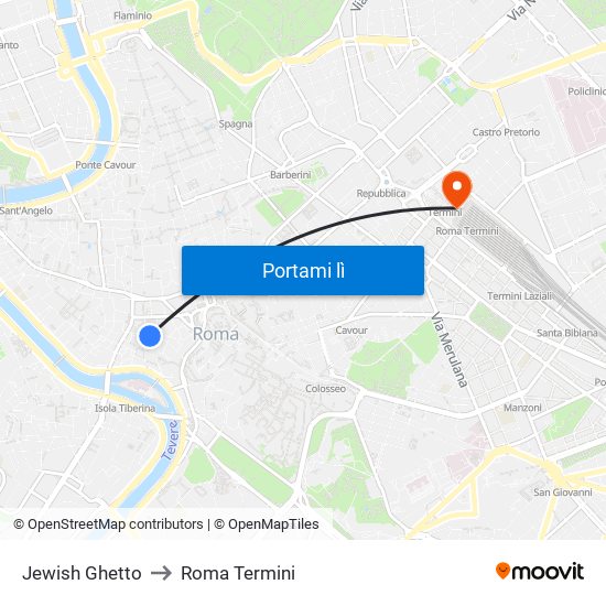 Jewish Ghetto to Roma Termini map