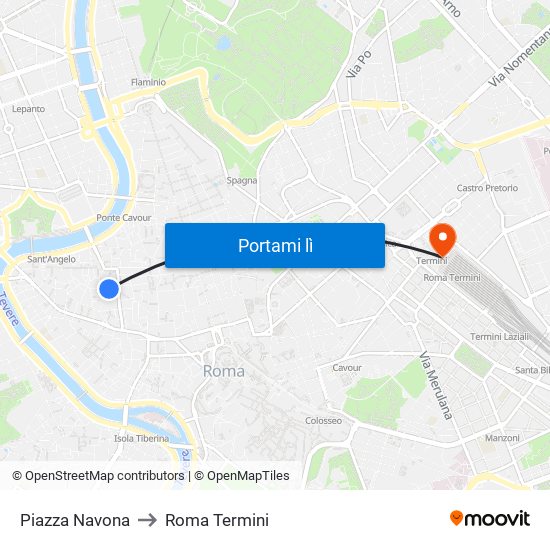 Piazza Navona to Roma Termini map