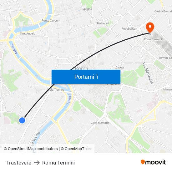 Trastevere to Roma Termini map