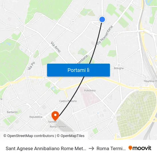 Sant Agnese Annibaliano Rome Metro to Roma Termini map