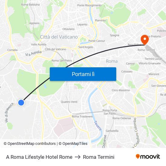 A Roma Lifestyle Hotel Rome to Roma Termini map