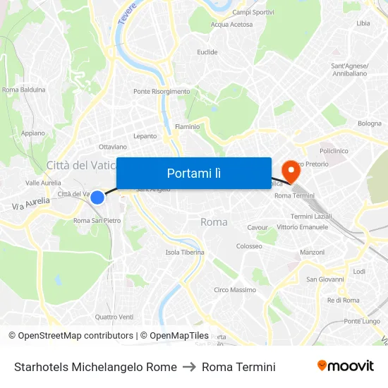 Starhotels Michelangelo Rome to Roma Termini map