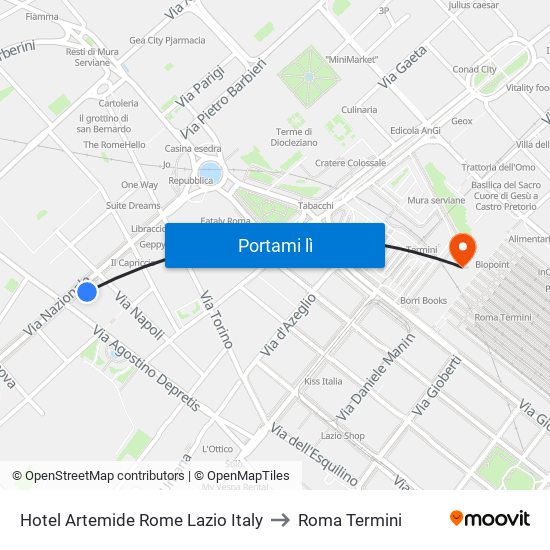 Hotel Artemide Rome Lazio Italy to Roma Termini map