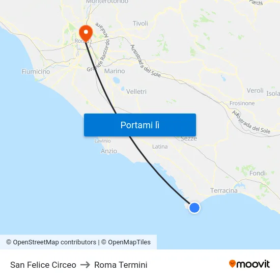 San Felice Circeo to Roma Termini map