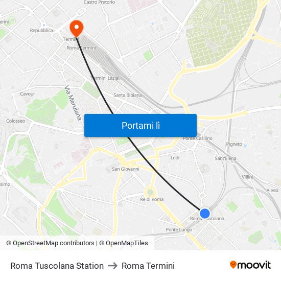 Roma Tuscolana Station to Roma Termini map