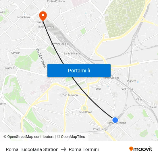 Roma Tuscolana Station to Roma Termini map