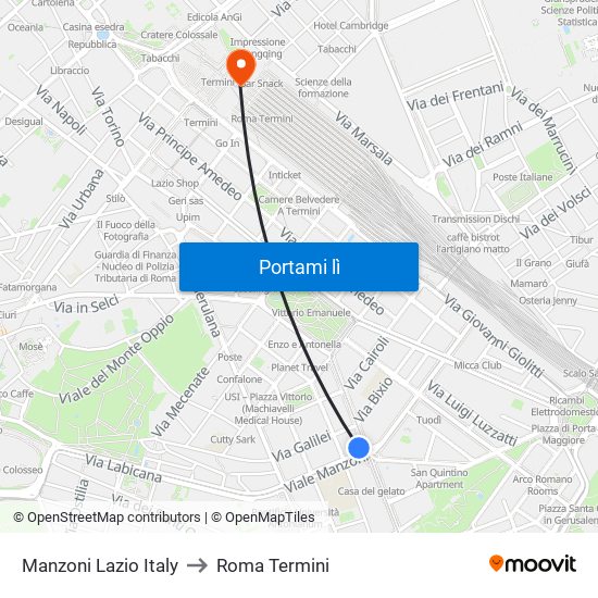 Manzoni Lazio Italy to Roma Termini map