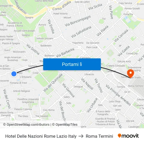 Hotel Delle Nazioni Rome Lazio Italy to Roma Termini map