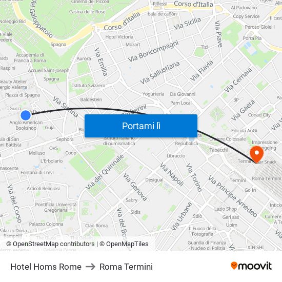 Hotel Homs Rome to Roma Termini map