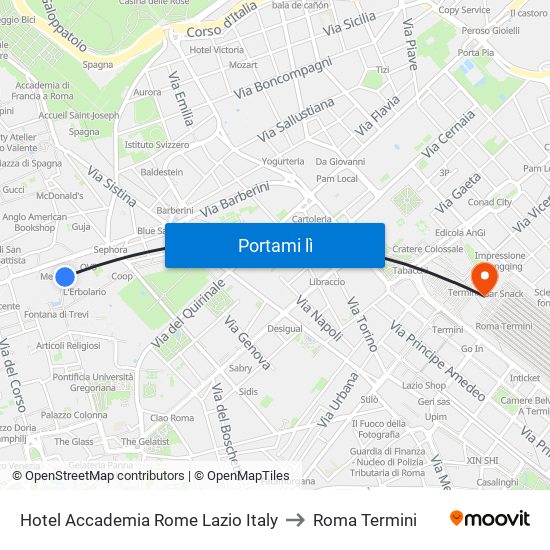 Hotel Accademia Rome Lazio Italy to Roma Termini map