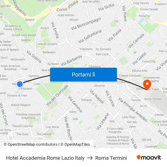 Hotel Accademia Rome Lazio Italy to Roma Termini map