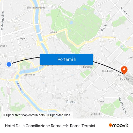 Hotel Della Conciliazione Rome to Roma Termini map