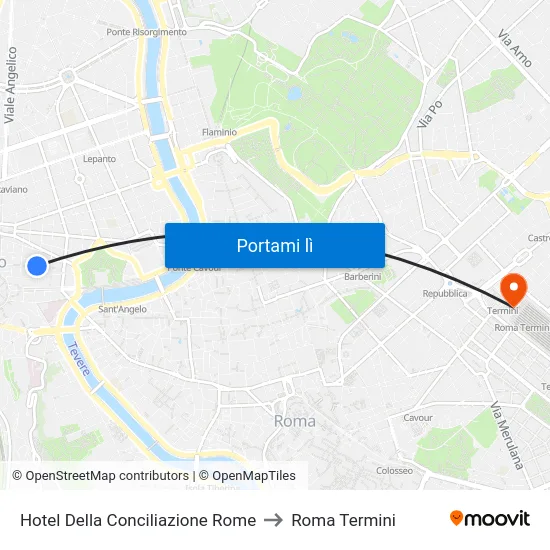 Hotel Della Conciliazione Rome to Roma Termini map