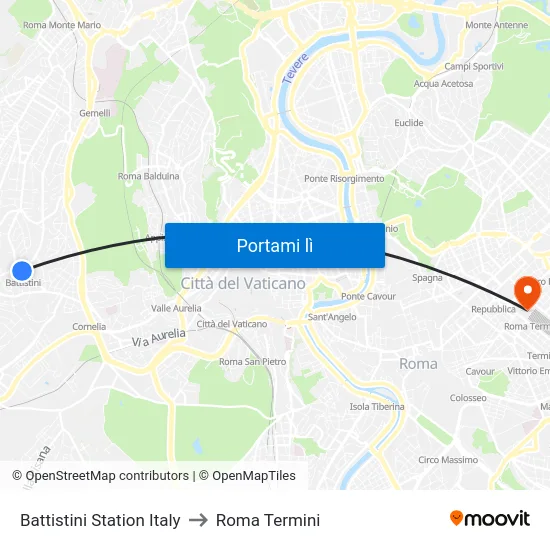 Battistini Station Italy to Roma Termini map