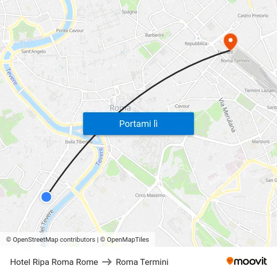 Hotel Ripa Roma Rome to Roma Termini map