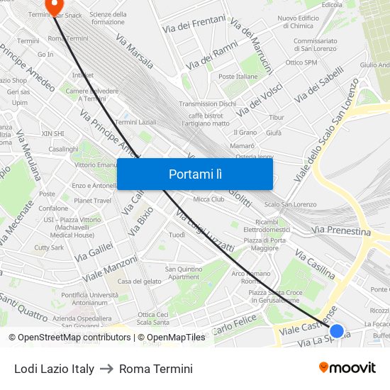 Lodi Lazio Italy to Roma Termini map