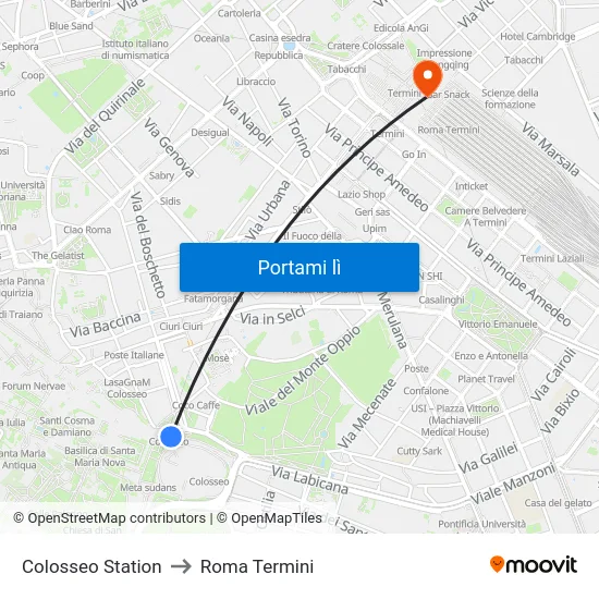 Colosseo Station to Roma Termini map