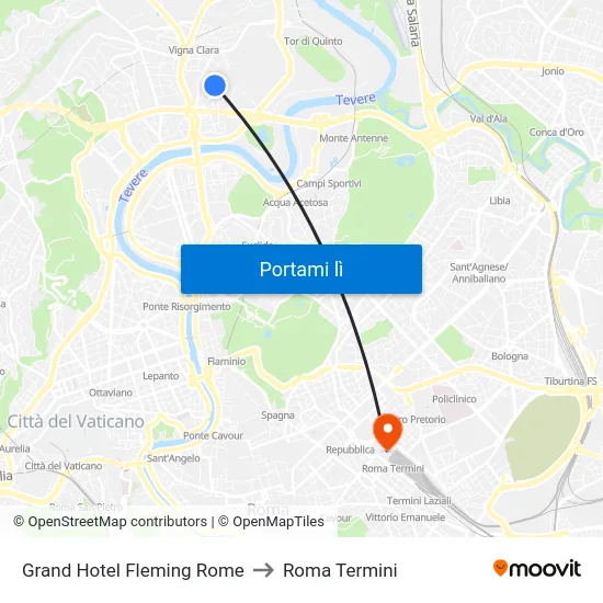 Grand Hotel Fleming Rome to Roma Termini map