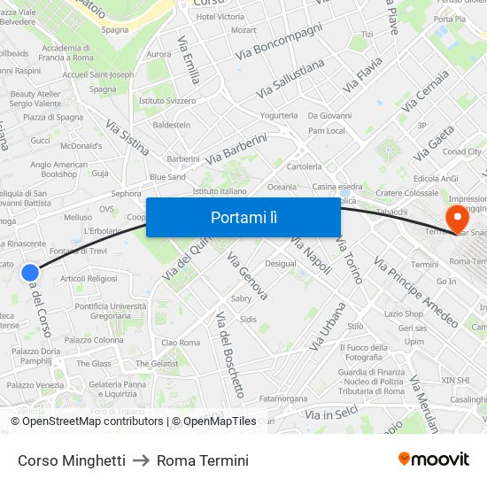 Corso Minghetti to Roma Termini map