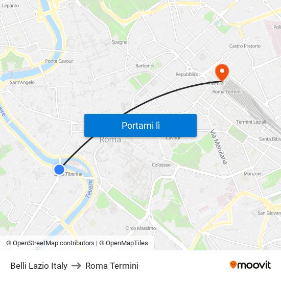 Belli Lazio Italy to Roma Termini map